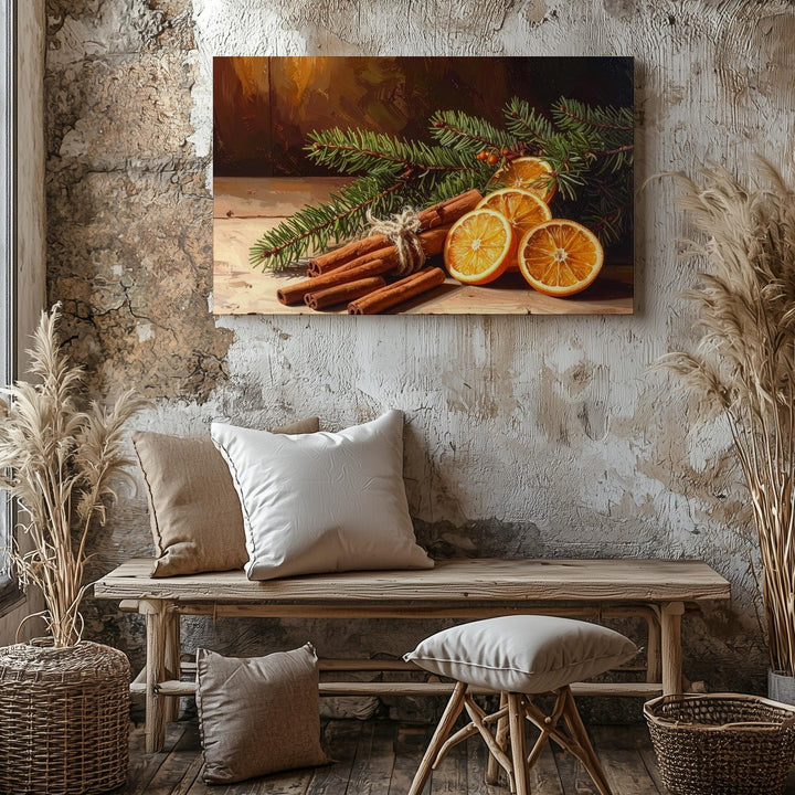 Rustic Cinnamon & Orange Christmas Canvas – Warm Holiday Still Life Art - Gifitto