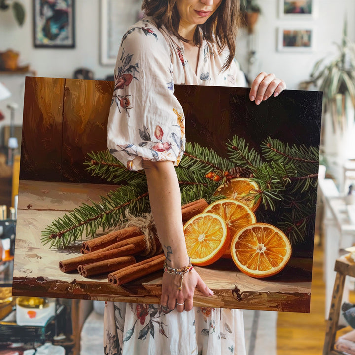 Rustic Cinnamon & Orange Christmas Canvas – Warm Holiday Still Life Art - Gifitto