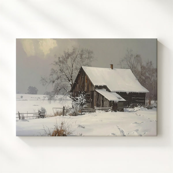 Snowbound Barn Canvas – Rustic Winter Solitude Wall Art - Gifitto