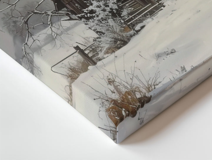 Snowbound Barn Canvas – Rustic Winter Solitude Wall Art - Gifitto