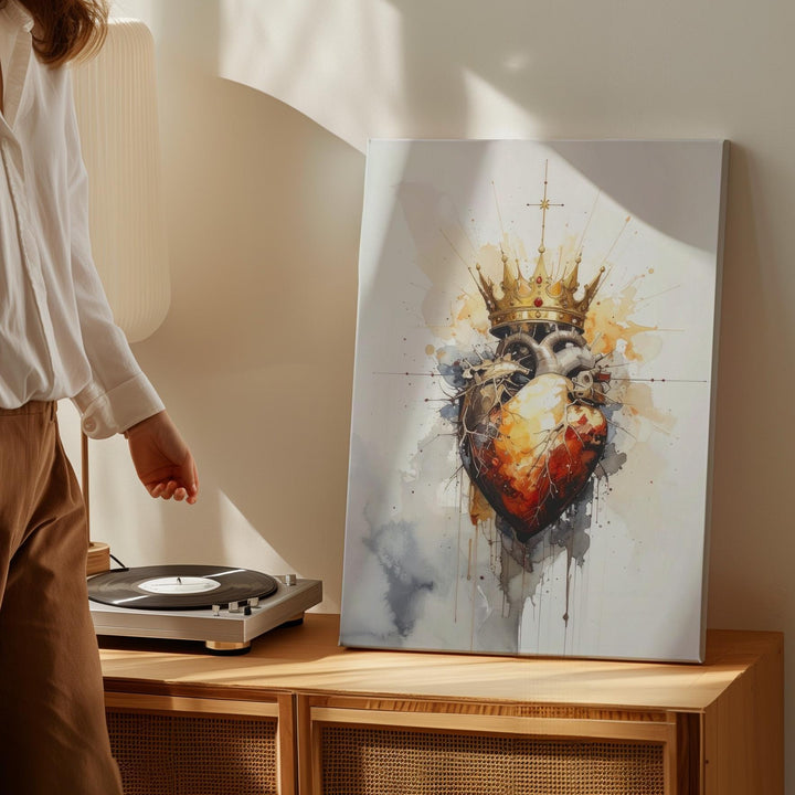 Sacred Heart of Jesus Canvas – Glowing Minimalist Divine Symbol Wall Art - Gifitto