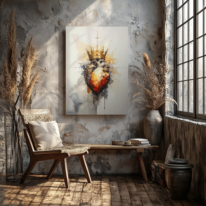 Sacred Heart of Jesus Canvas – Glowing Minimalist Divine Symbol Wall Art - Gifitto