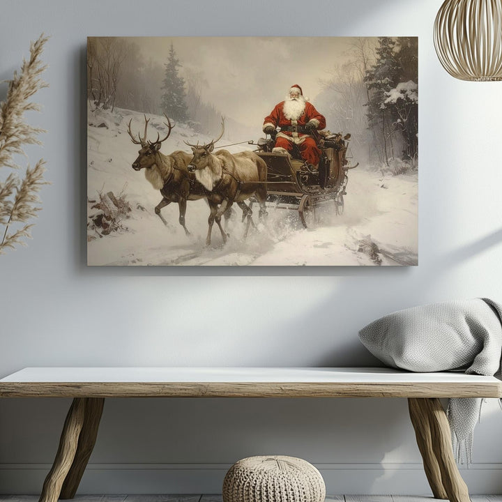 Vintage Santa Sleigh Ride Canvas – Rustic Christmas Eve Journey Art - Gifitto