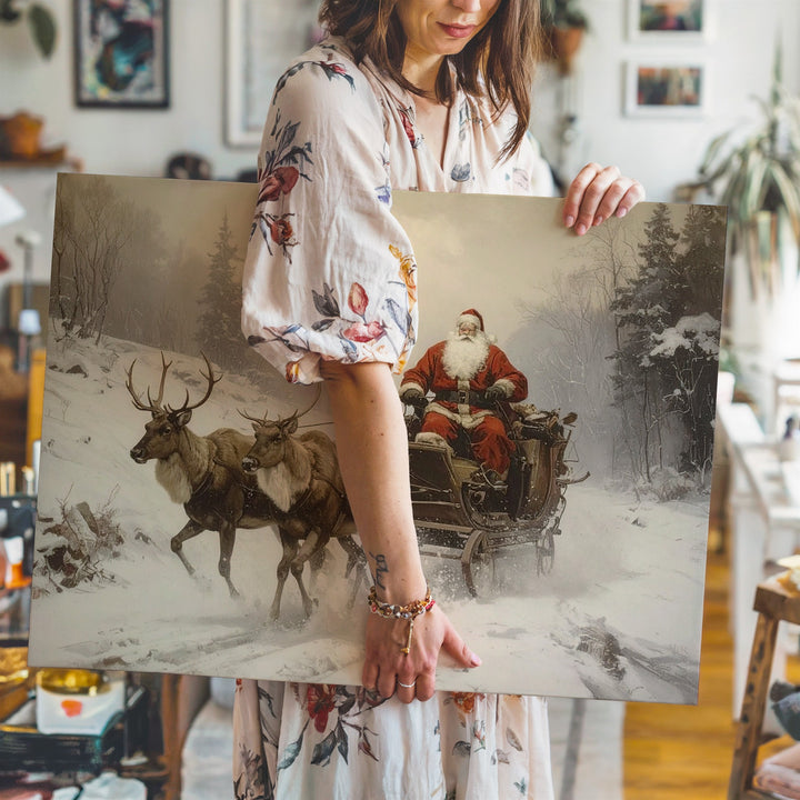 Vintage Santa Sleigh Ride Canvas – Rustic Christmas Eve Journey Art - Gifitto
