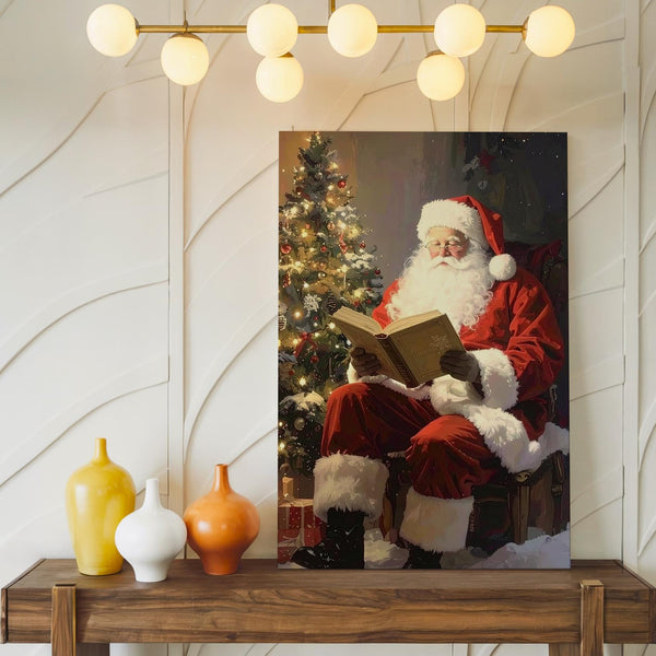 Storytime Santa Canvas – Warm Christmas Night with Tree & Gifts Wall Art - Gifitto