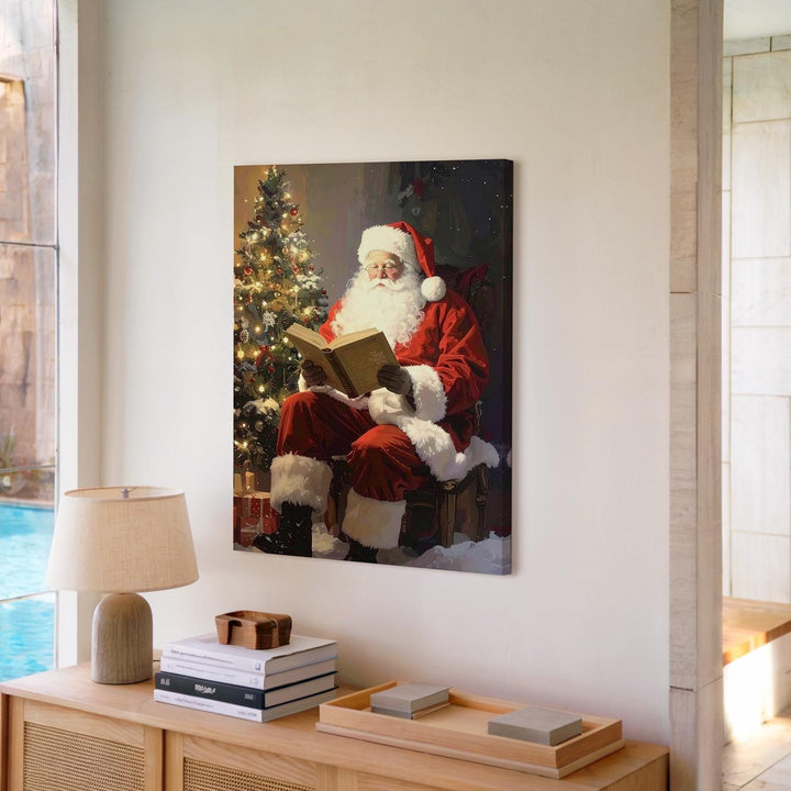 Storytime Santa Canvas – Warm Christmas Night with Tree & Gifts Wall Art - Gifitto