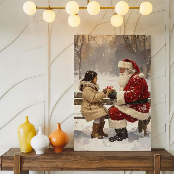 Santa’s Gift Moment Canvas – Heartwarming Christmas Encounter in Falling Snow - Gifitto