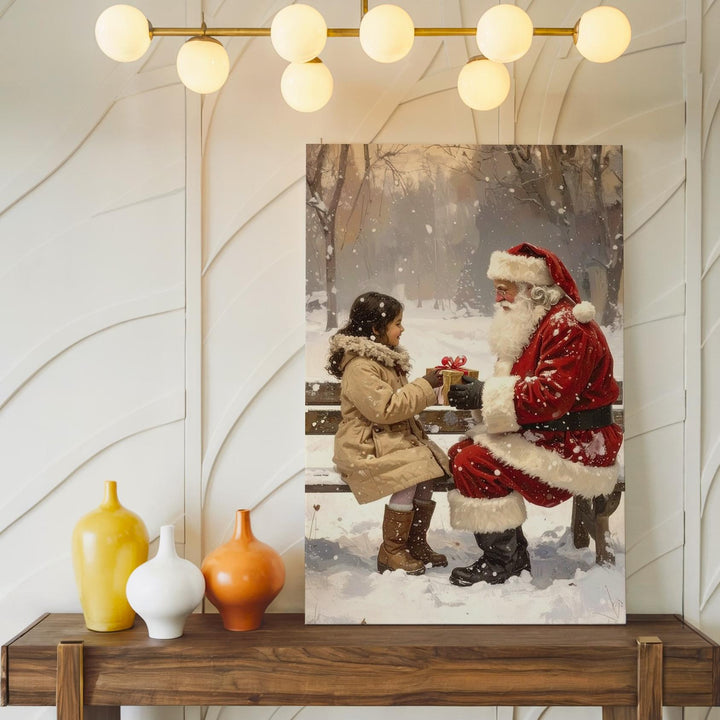 Santa’s Gift Moment Canvas – Heartwarming Christmas Encounter in Falling Snow - Gifitto