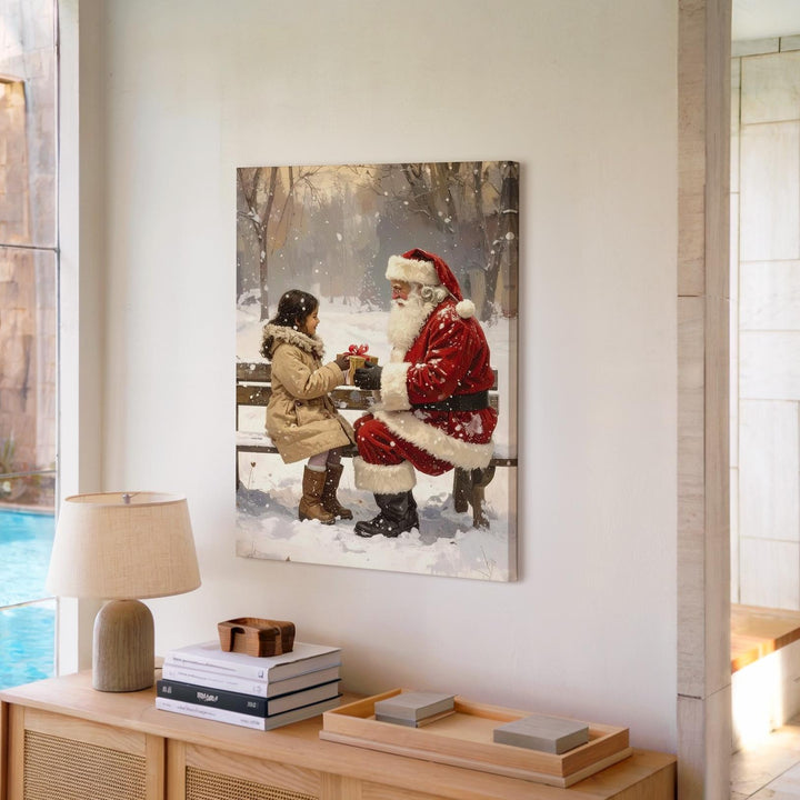 Santa’s Gift Moment Canvas – Heartwarming Christmas Encounter in Falling Snow - Gifitto