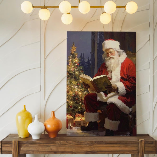 Santa’s Christmas Eve Reading Canvas – Warm Glow, Tree & Gifts Holiday Art - Gifitto