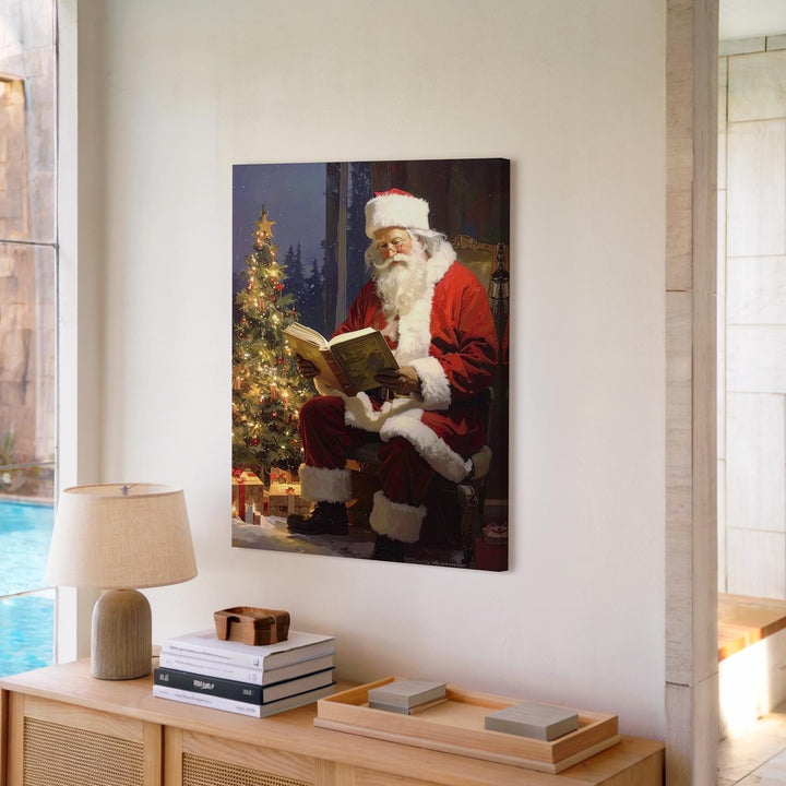 Santa’s Christmas Eve Reading Canvas – Warm Glow, Tree & Gifts Holiday Art - Gifitto
