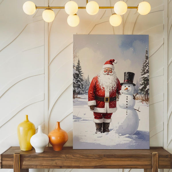 Santa & Snowman Friendship Canvas – Whimsical Watercolor Holiday Wall Art - Gifitto