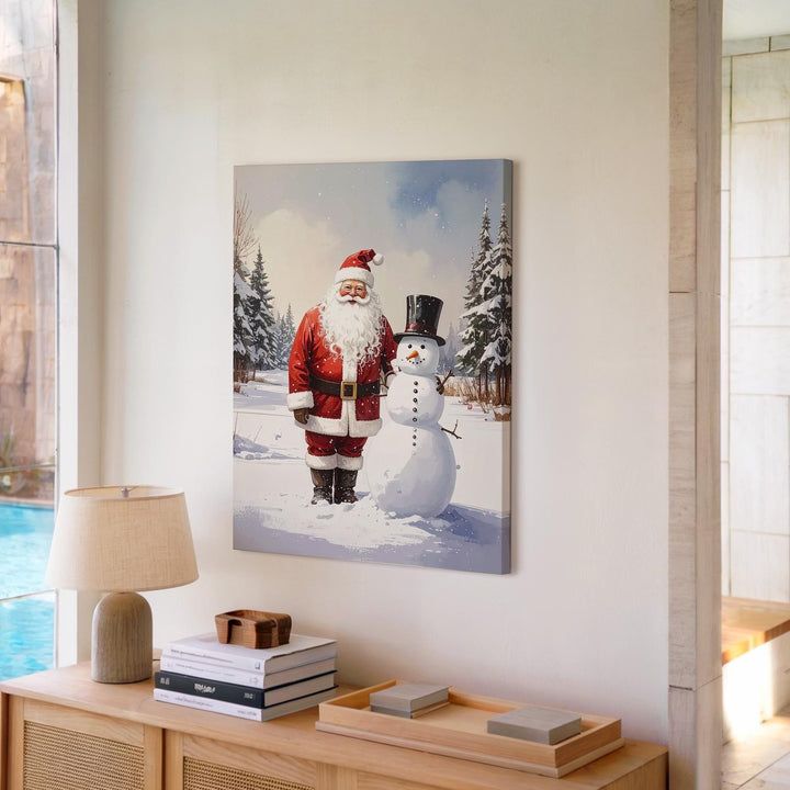 Santa & Snowman Friendship Canvas – Whimsical Watercolor Holiday Wall Art - Gifitto