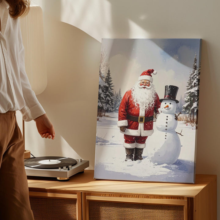 Santa & Snowman Friendship Canvas – Whimsical Watercolor Holiday Wall Art - Gifitto
