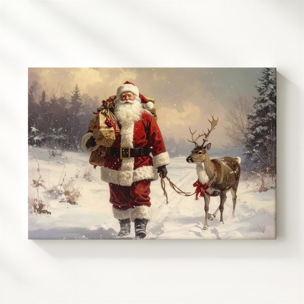 Santa and Reindeer Canvas – Heartwarming Christmas Walk with Gifts - Gifitto