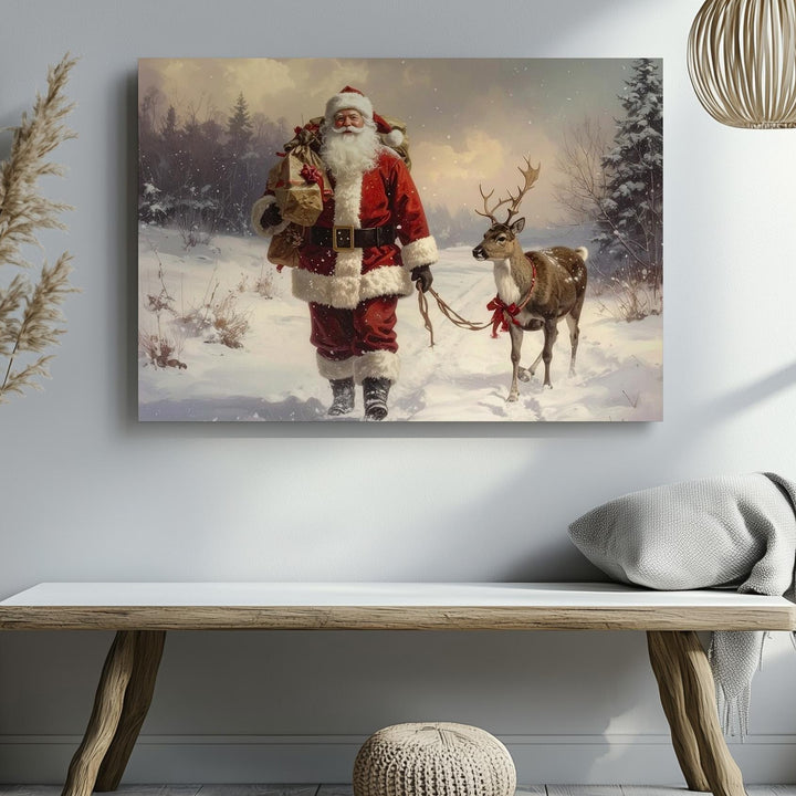 Santa and Reindeer Canvas – Heartwarming Christmas Walk with Gifts - Gifitto