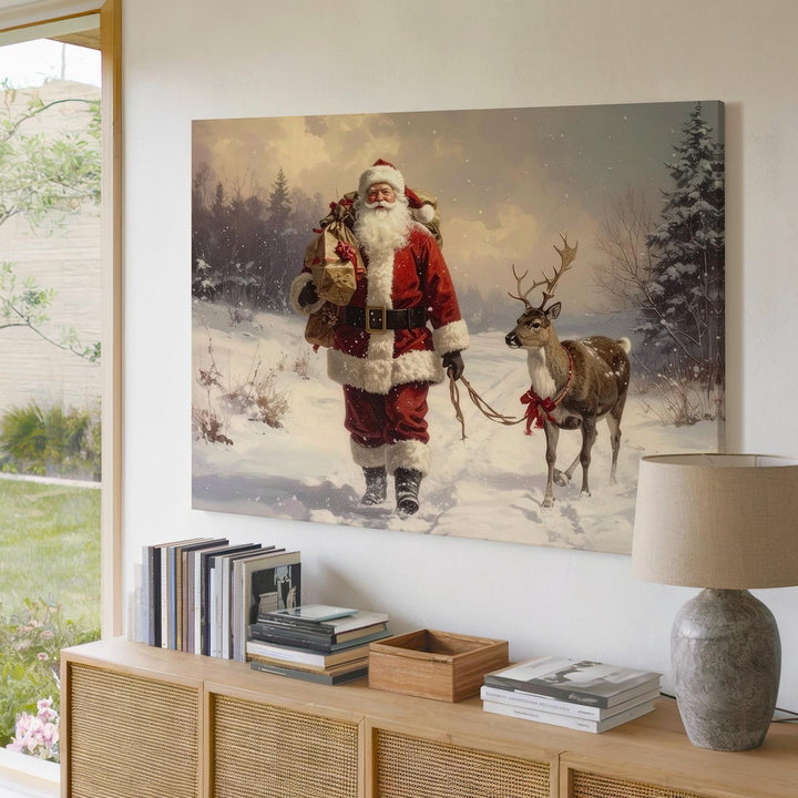 Santa and Reindeer Canvas – Heartwarming Christmas Walk with Gifts - Gifitto