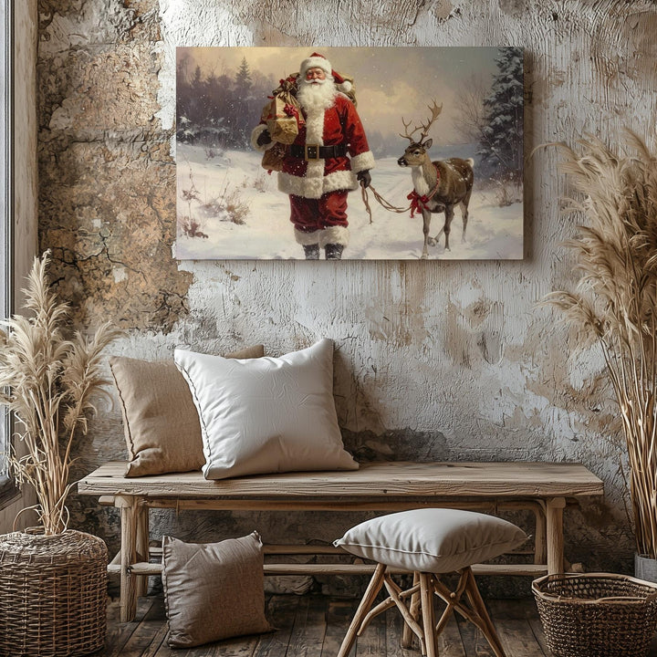 Santa and Reindeer Canvas – Heartwarming Christmas Walk with Gifts - Gifitto