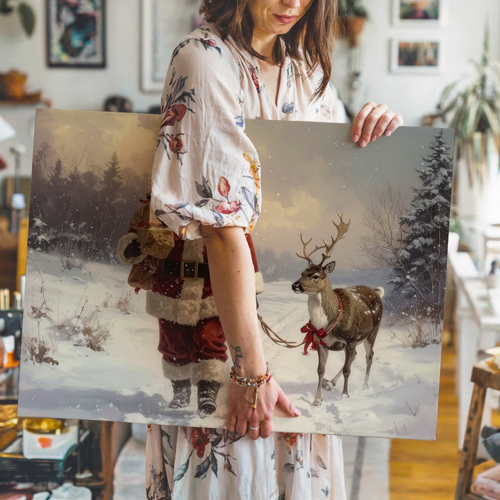 Santa and Reindeer Canvas – Heartwarming Christmas Walk with Gifts - Gifitto