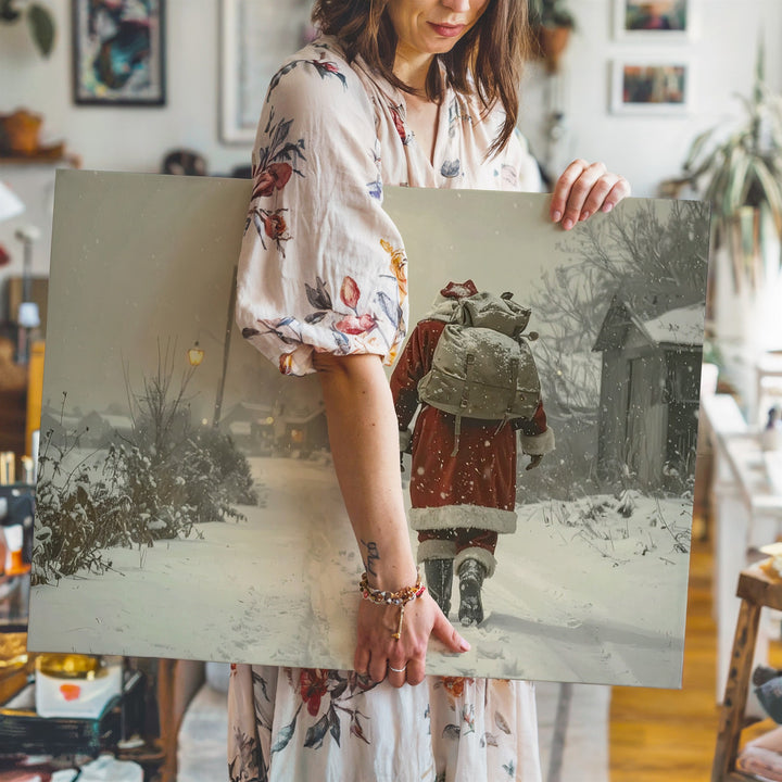 Santa’s Christmas Eve Walk Canvas – Nostalgic Snowy Village Scene - Gifitto