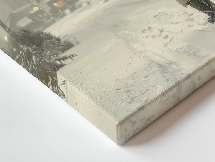 Santa’s Christmas Eve Walk Canvas – Nostalgic Snowy Village Scene - Gifitto