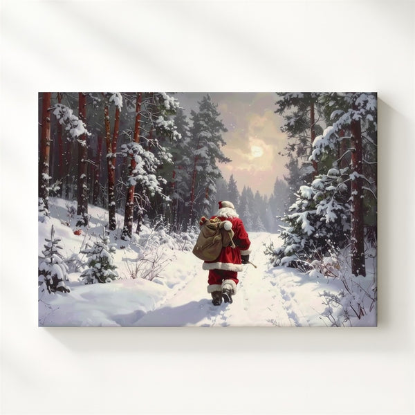 Santa’s Winter Journey Canvas – Mystical Pine Forest Gift Giving Scene - Gifitto