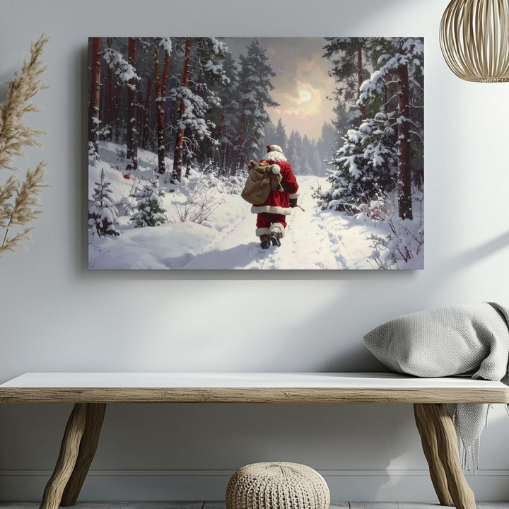 Santa’s Winter Journey Canvas – Mystical Pine Forest Gift Giving Scene - Gifitto