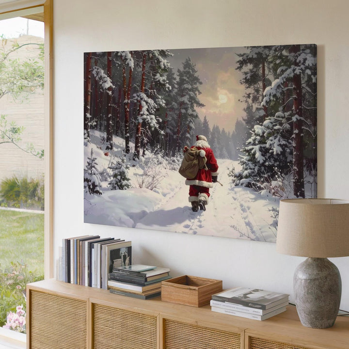 Santa’s Winter Journey Canvas – Mystical Pine Forest Gift Giving Scene - Gifitto