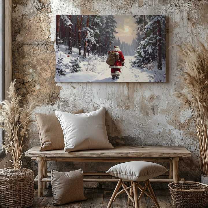 Santa’s Winter Journey Canvas – Mystical Pine Forest Gift Giving Scene - Gifitto