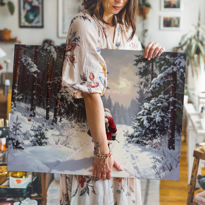 Santa’s Winter Journey Canvas – Mystical Pine Forest Gift Giving Scene - Gifitto