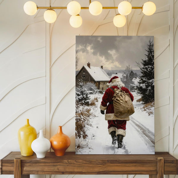 Santa’s Journey Canvas – Snowy Village Christmas Night Wall Art - Gifitto