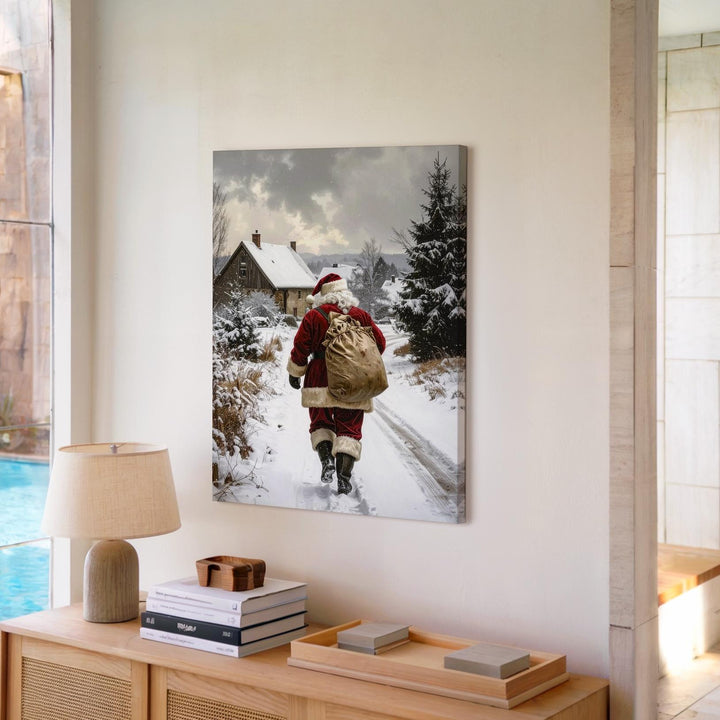 Santa’s Journey Canvas – Snowy Village Christmas Night Wall Art - Gifitto