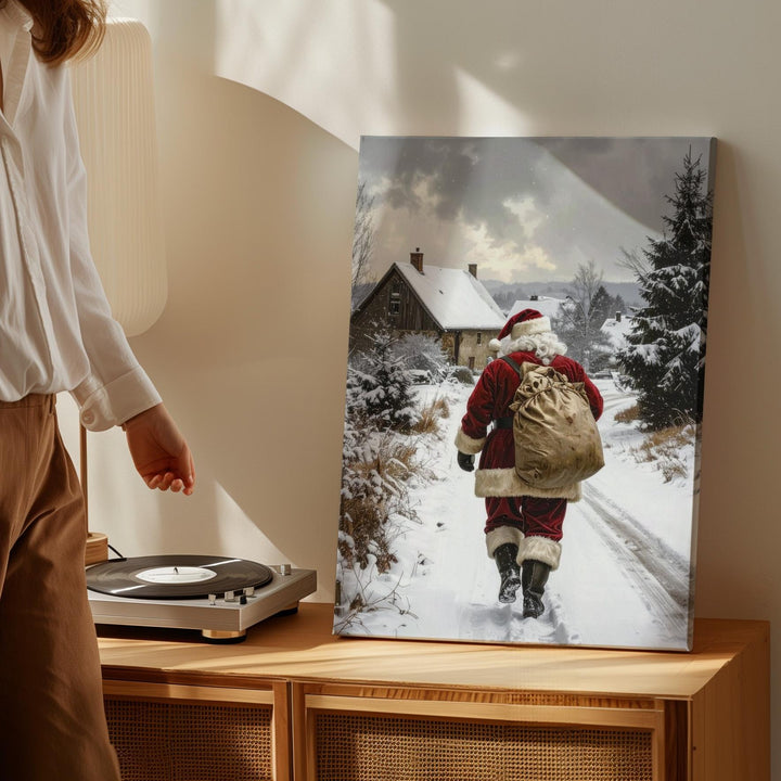 Santa’s Journey Canvas – Snowy Village Christmas Night Wall Art - Gifitto