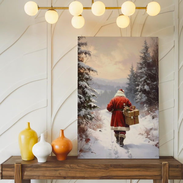 Santa’s Forest Journey Canvas – Painterly Christmas Path with Gifts Wall Art - Gifitto