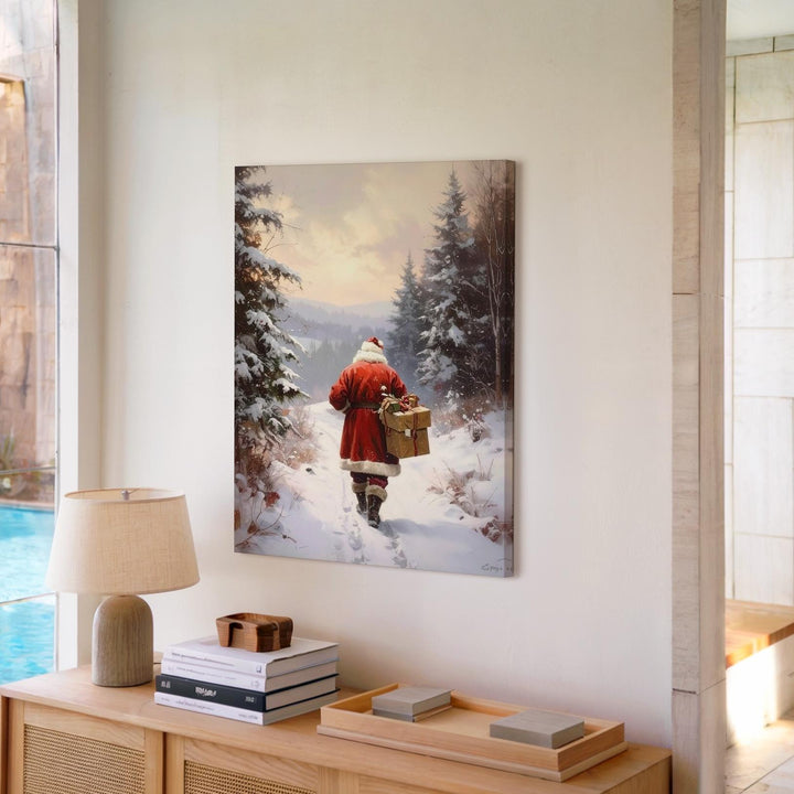 Santa’s Forest Journey Canvas – Painterly Christmas Path with Gifts Wall Art - Gifitto