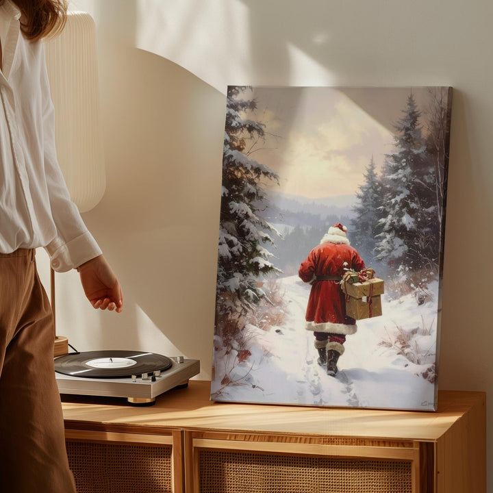 Santa’s Forest Journey Canvas – Painterly Christmas Path with Gifts Wall Art - Gifitto
