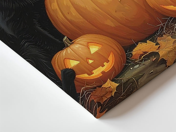 Golden Forest Cats & Ghost Canvas – Whimsical Halloween Storybook Wall Art - Gifitto