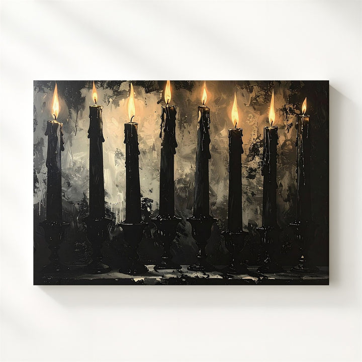 Seven Flames Canvas – Gothic Black Candle Ritual Wall Art - Gifitto