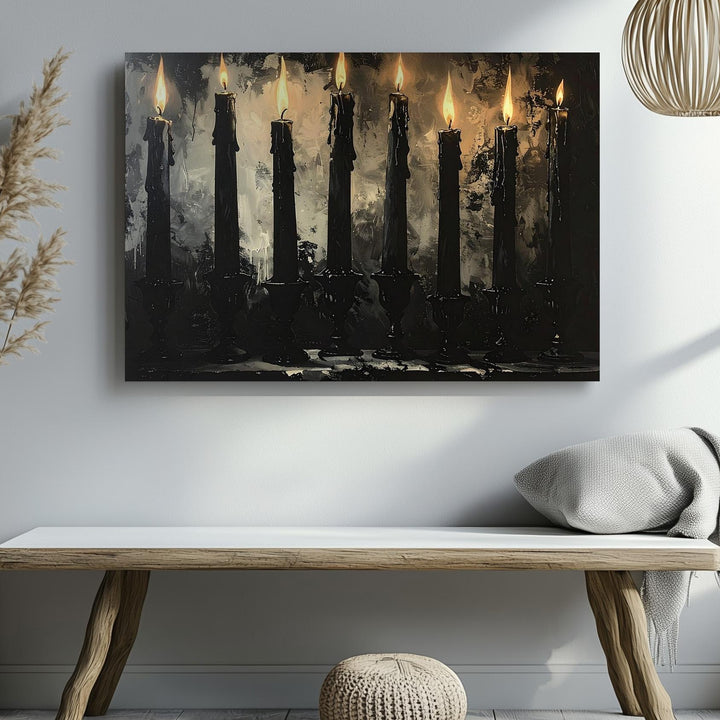 Seven Flames Canvas – Gothic Black Candle Ritual Wall Art - Gifitto