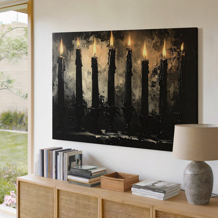 Seven Flames Canvas – Gothic Black Candle Ritual Wall Art - Gifitto