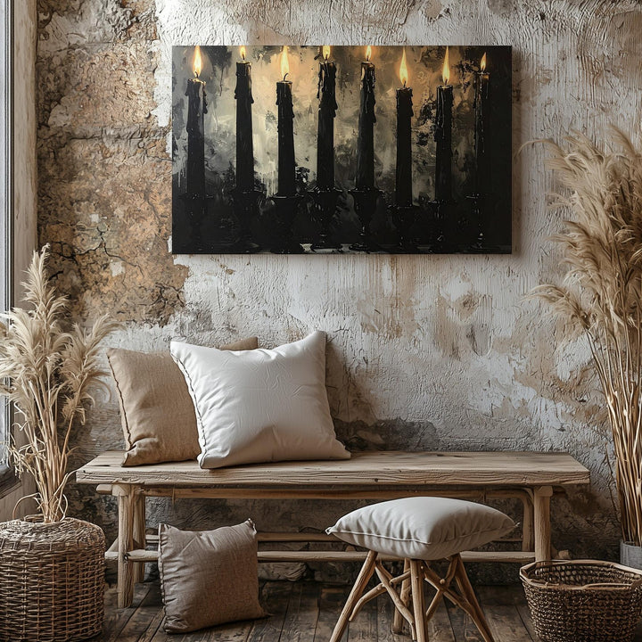 Seven Flames Canvas – Gothic Black Candle Ritual Wall Art - Gifitto