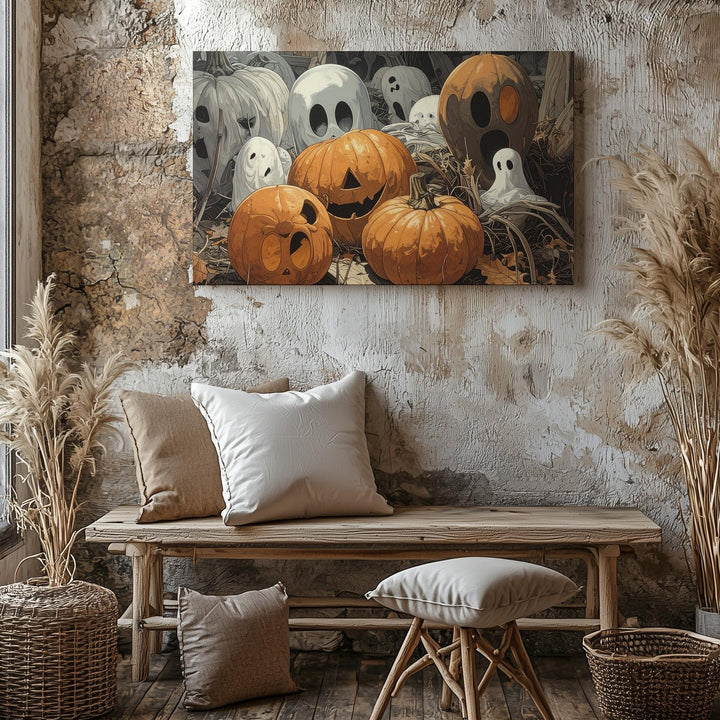 Playful Pumpkin Ghosts Canvas – Whimsical Halloween Indoor Art - Gifitto