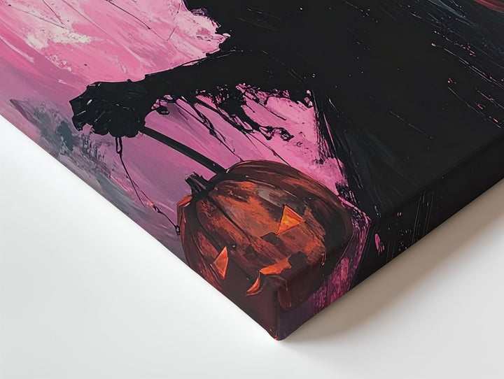 Shadow Witch & Lantern Canvas – Moody Pink Halloween Darkness Art - Gifitto
