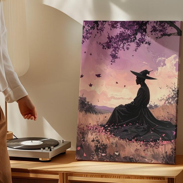 Lavender Witch in Field Canvas – Dreamy Autumn Magic Wall Art - Gifitto