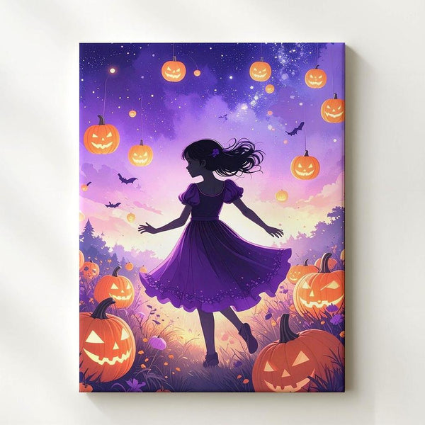 Twilight Pumpkin Dance Canvas – Dreamy Violet Halloween Fantasy Art - Gifitto