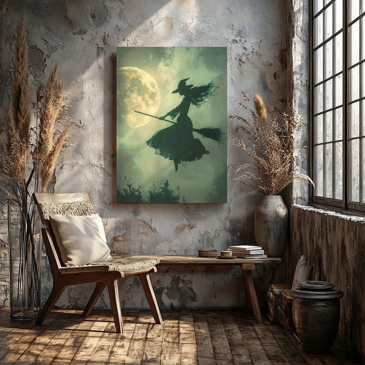Witch Silhouette & Moon Canvas – Iconic Mystical Halloween Wall Art - Gifitto