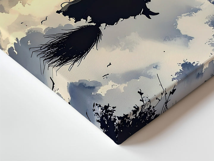 Moonlit Witch Flight Canvas – Classic Halloween Silhouette with Bats and Glow - Gifitto