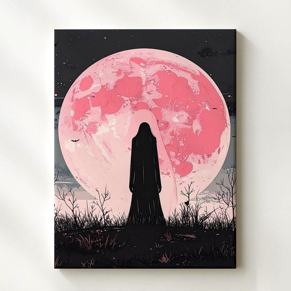 Pink Moon Ghost Silhouette Canvas – Minimalist Supernatural Wall Art - Gifitto