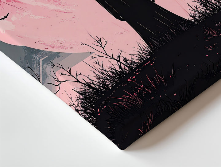Pink Moon Ghost Silhouette Canvas – Minimalist Supernatural Wall Art - Gifitto