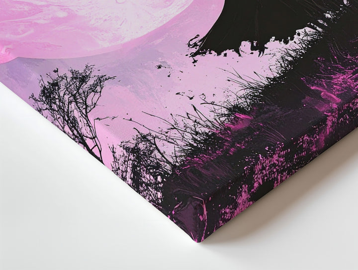 Moonlit Witch Walk Canvas – Surreal Pink Halloween Dreamscape Art - Gifitto